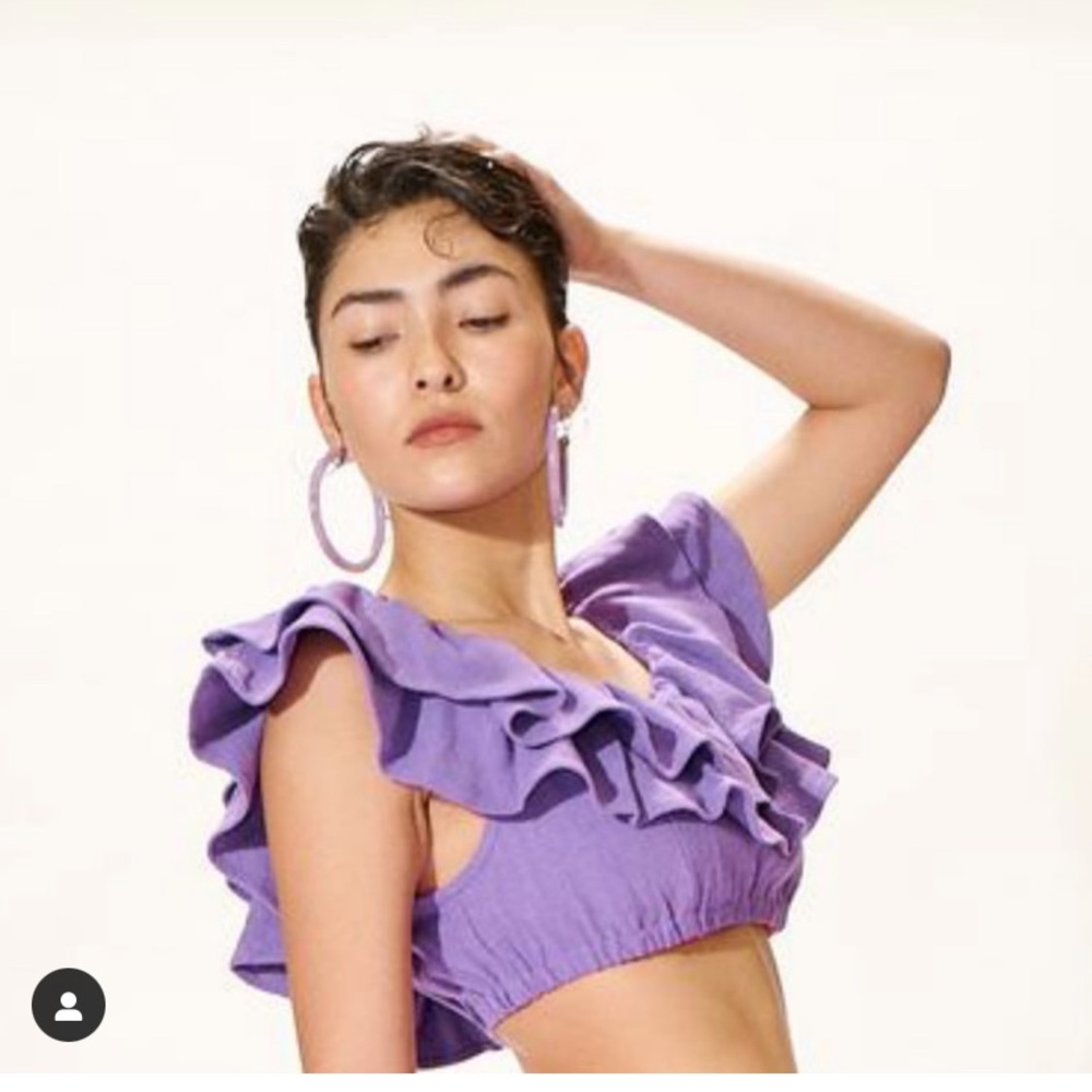 💜 Fashion Brand Company Purple Linen Ruffle Crop Top S Small FBC Wench Dyed Rare